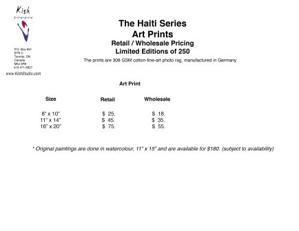 Pricing 2019 The Haiti Series